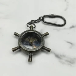 Shipwheel Compass Keychain | Black Finish, Functional | Ross London Back Detail | Nautical Gift - Image 2