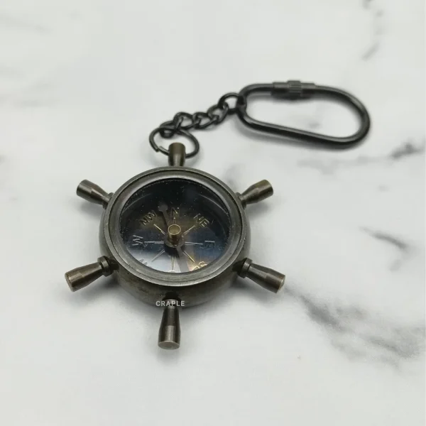 Shipwheel Compass Keychain | Black Finish, Functional | Ross London Back Detail | Nautical Gift - Image 2