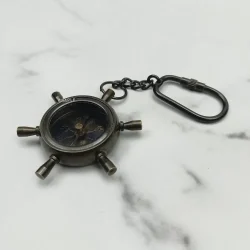 Shipwheel Compass Keychain | Black Finish, Functional | Ross London Back Detail | Nautical Gift - Image 3