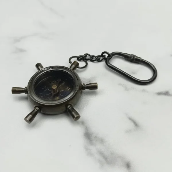 Shipwheel Compass Keychain | Black Finish, Functional | Ross London Back Detail | Nautical Gift - Image 3
