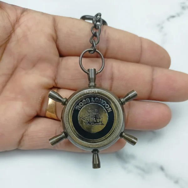 Shipwheel Compass Keychain | Black Finish, Functional | Ross London Back Detail | Nautical Gift - Image 4