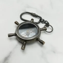 Shipwheel Compass Keychain | Black Finish, Functional | Ross London Back Detail | Nautical Gift - Image 5
