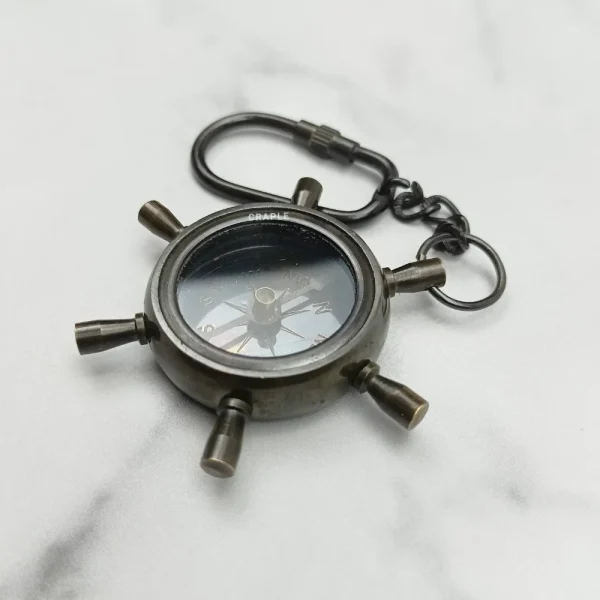 Shipwheel Compass Keychain | Black Finish, Functional | Ross London Back Detail | Nautical Gift - Image 5