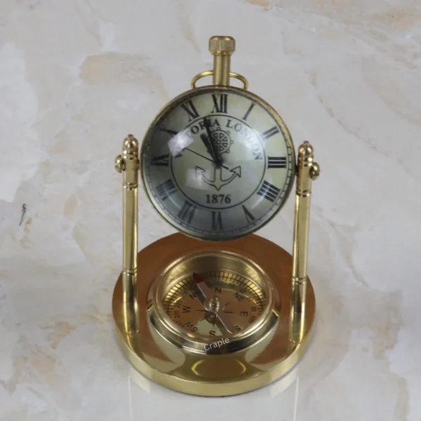 Brass Table Watch Vintage Charm & Compass Base - Image 4