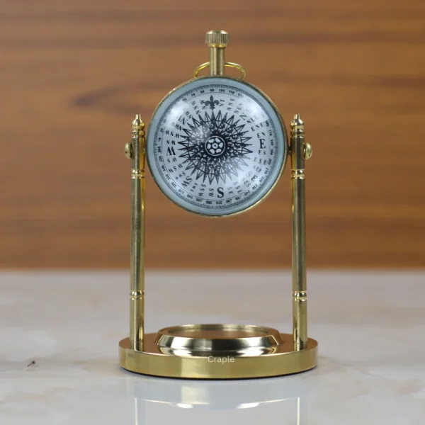 Brass Table Watch Vintage Charm & Compass Base - Image 2