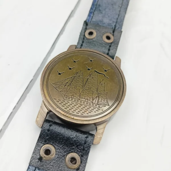 Antique Brass Wrist Compass | Engraved Ship, Leather Strap, Vintage Nautical Style | Wearable Explorer Gift - Image 5