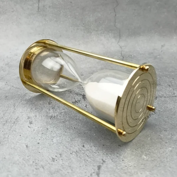 Concentric Detail 5-Minute Sand Timer | Shiny Brass, White Sand, Classic Design | Elegant Desk Decor & Focus Gift - Image 2