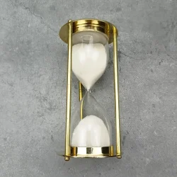 Concentric Detail 5-Minute Sand Timer | Shiny Brass, White Sand, Classic Design | Elegant Desk Decor & Focus Gift - Image 3