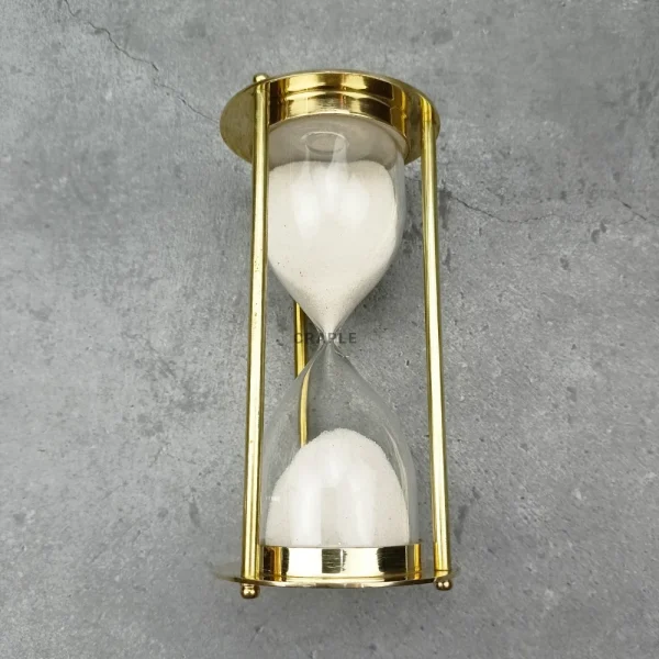 Concentric Detail 5-Minute Sand Timer | Shiny Brass, White Sand, Classic Design | Elegant Desk Decor & Focus Gift - Image 3