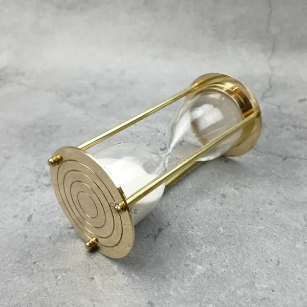 Concentric Detail 5-Minute Sand Timer | Shiny Brass, White Sand, Classic Design | Elegant Desk Decor & Focus Gift - Image 4