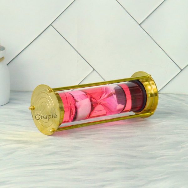 Pink Liquid Floating Hourglass | Shiny Brass, 1-Min White Sand Timer | Mesmerizing Desk Decor & Unique Gift - Image 5