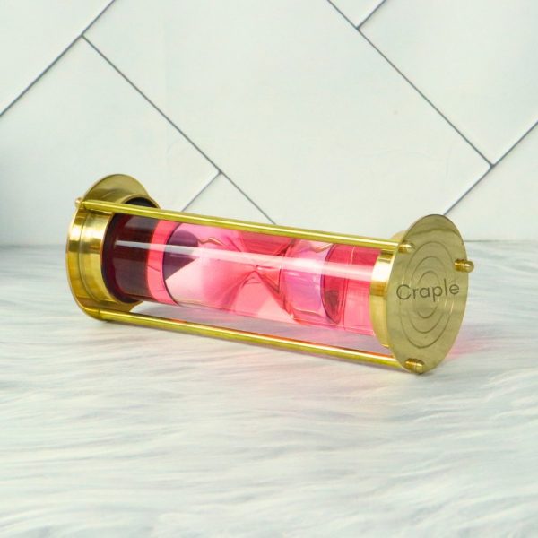 Pink Liquid Floating Hourglass | Shiny Brass, 1-Min White Sand Timer | Mesmerizing Desk Decor & Unique Gift - Image 4