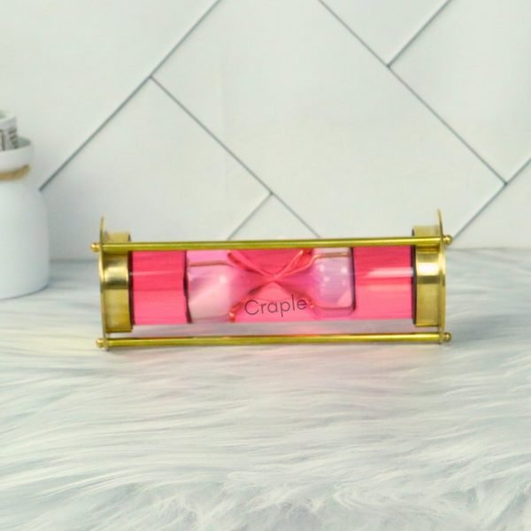 Pink Liquid Floating Hourglass | Shiny Brass, 1-Min White Sand Timer | Mesmerizing Desk Decor & Unique Gift - Image 3