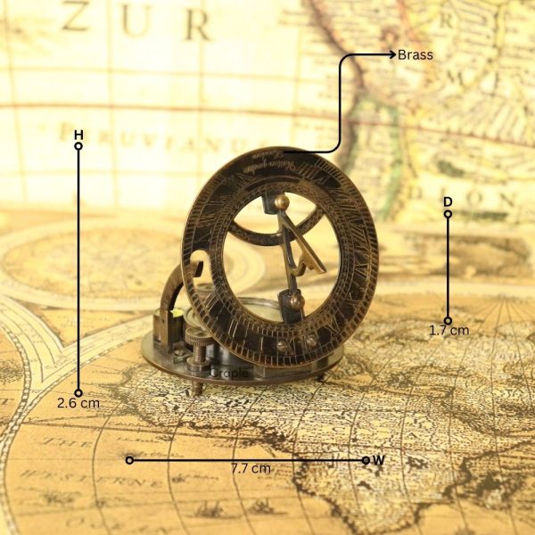 Black Antique Brass Sundial Compass | Adjustable Legs, Water Level, Needle Stop | Handcrafted Navigational Instrument & Desk Decor - Image 7