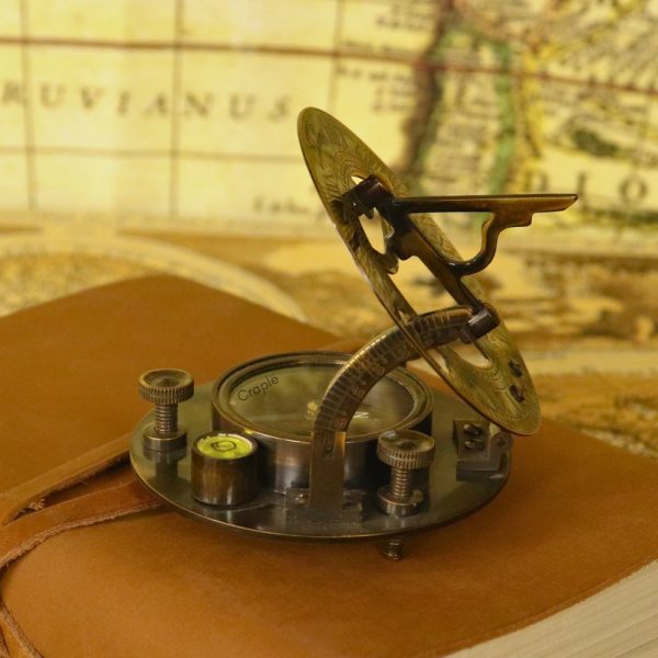Black Antique Brass Sundial Compass | Adjustable Legs, Water Level, Needle Stop | Handcrafted Navigational Instrument & Desk Decor - Image 4