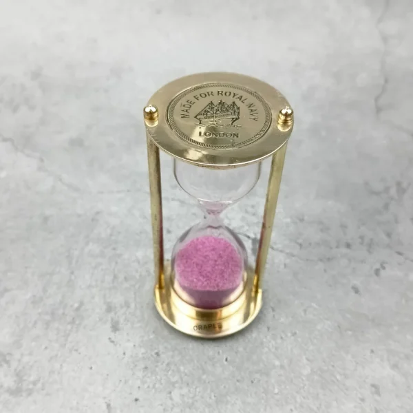 Royal Navy 3-Minute Sand Timer | Shiny Brass, Pink Sand, Nautical Design | Desk Decor & Unique Gift - Image 3