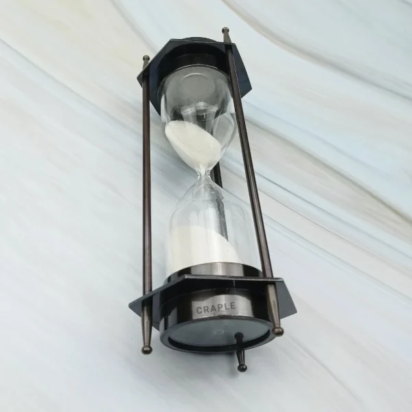 Hexagonal Dual Compass 3-Minute Sand Timer | Black Antique Brass, White Sand, Vintage Style | Desk Focus Aid & Unique Gift - Image 5