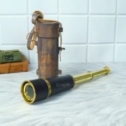 18.3" Leather Wrapped Nautical Telescope | Shiny Brass, Large 3-Pipe Extendable | Decor Gift with Case - Image 2