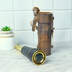18.3" Leather Wrapped Nautical Telescope | Shiny Brass, Large 3-Pipe Extendable | Decor Gift with Case - Image 4
