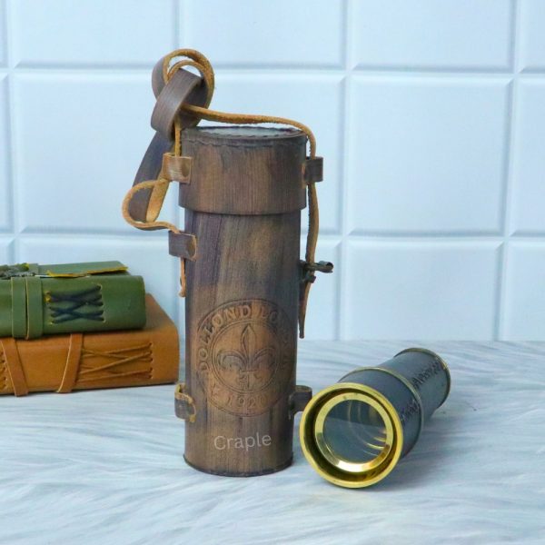 18.3" Leather Wrapped Nautical Telescope | Shiny Brass, Large 3-Pipe Extendable | Decor Gift with Case - Image 3