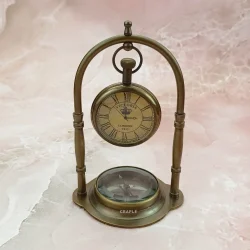 Victoria London Brass Clock with Built-in Compass