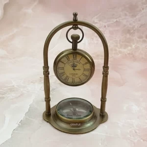 Victoria London Brass Clock with Built-in Compass
