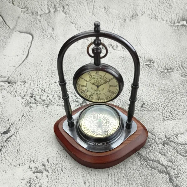 Black Brass Desk Clock Base Compass | Victoria London 1876 Style | Vintage Desk Decor & Nautical Gift - Image 3