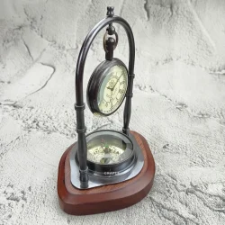 Black Brass Desk Clock Base Compass | Victoria London 1876 Style | Vintage Desk Decor & Nautical Gift - Image 2
