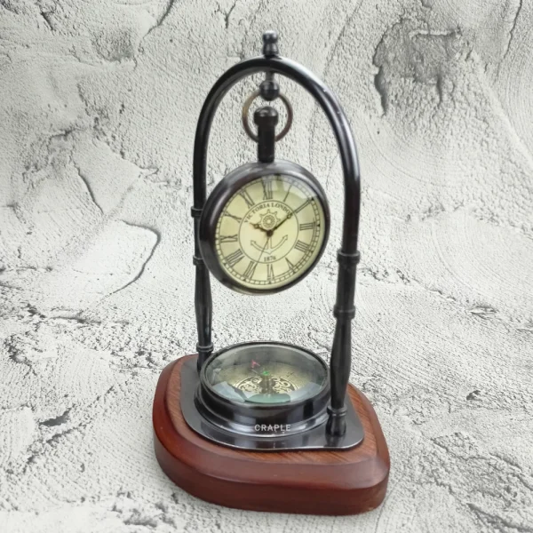Black Brass Desk Clock Base Compass | Victoria London 1876 Style | Vintage Desk Decor & Nautical Gift - Image 4