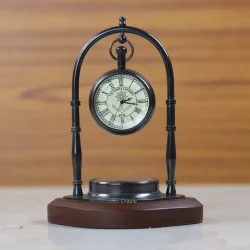 Black Brass Desk Clock Base Compass | Victoria London 1876 Style | Vintage Desk Decor & Nautical Gift