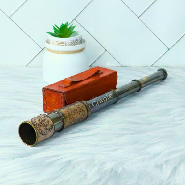 16.3" Embossed Leather Dollond London Telescope | Black Antique Brass, 4-Pipe Extendable | Nautical Collectible & Decor Gift - Image 8