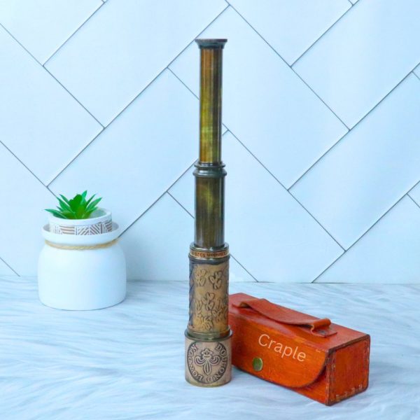 16.3" Embossed Leather Dollond London Telescope | Black Antique Brass, 4-Pipe Extendable | Nautical Collectible & Decor Gift - Image 4
