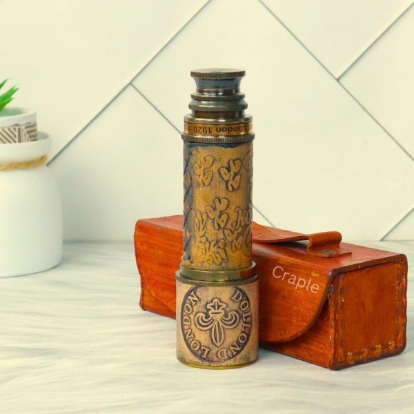 16.3" Embossed Leather Dollond London Telescope | Black Antique Brass, 4-Pipe Extendable | Nautical Collectible & Decor Gift - Image 2