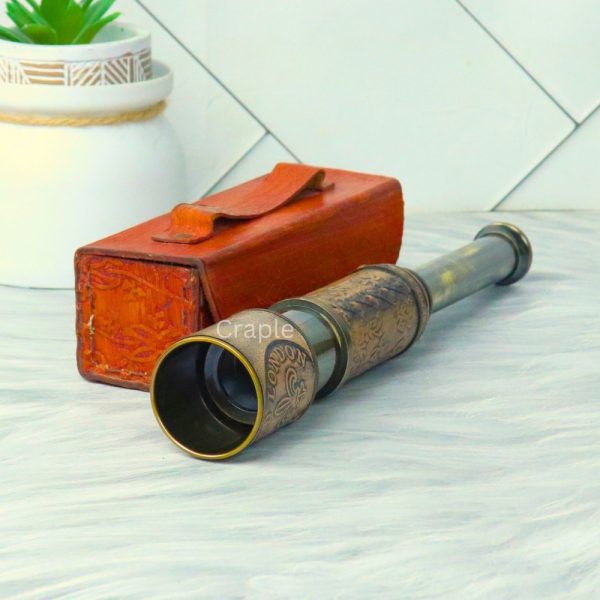 16.3" Embossed Leather Dollond London Telescope | Black Antique Brass, 4-Pipe Extendable | Nautical Collectible & Decor Gift - Image 6