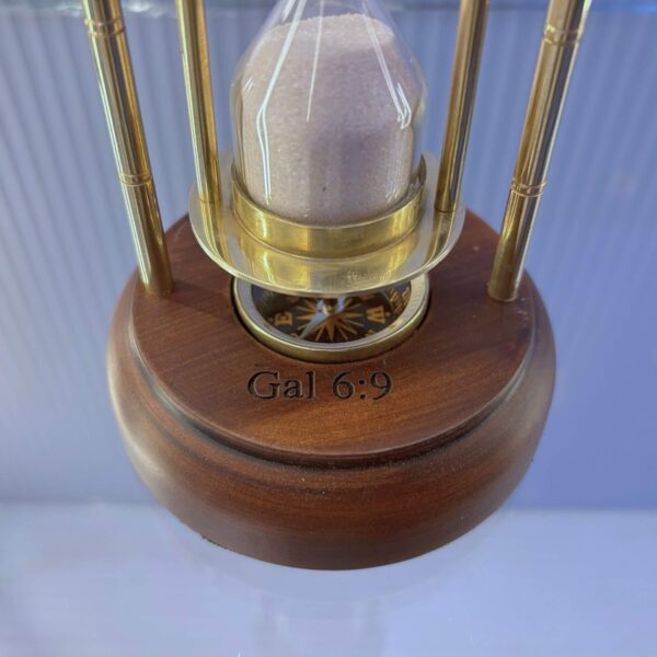Rotating Brass Hourglass Wood Base Compass - Image 8