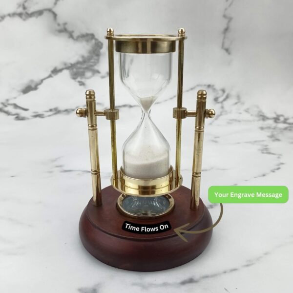 Rotating Brass Hourglass Wood Base Compass - Image 5