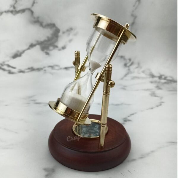 Rotating Brass Hourglass Wood Base Compass - Image 2