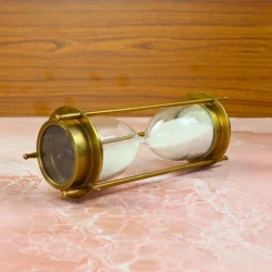 Dual Compass 5 Minutes SandTimer | Antique Brass, Functional Compasses, White Sand | Nautical Desk Decor & Unique Gift - Image 3