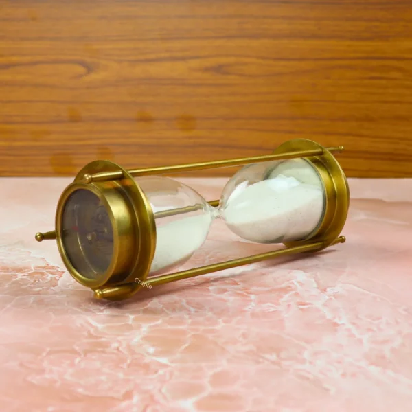 Dual Compass 5 Minutes SandTimer | Antique Brass, Functional Compasses, White Sand | Nautical Desk Decor & Unique Gift - Image 3