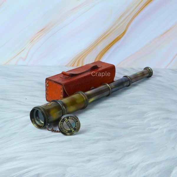 16" Royal Navy Telescope Antique Brass | 4-Pipe Extendable, Achromatic Lens | Nautical Decor Gift with Leather Case - Image 7
