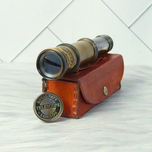 16" Royal Navy Telescope Antique Brass | 4-Pipe Extendable, Achromatic Lens | Nautical Decor Gift with Leather Case - Image 2