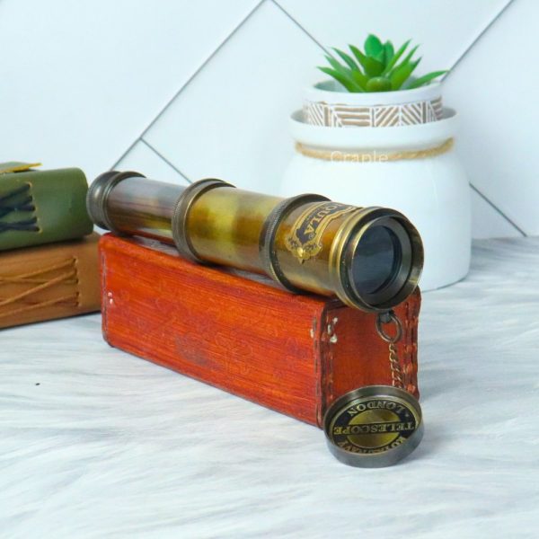 16" Royal Navy Telescope Antique Brass | 4-Pipe Extendable, Achromatic Lens | Nautical Decor Gift with Leather Case - Image 3