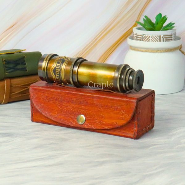 16" Royal Navy Telescope Antique Brass | 4-Pipe Extendable, Achromatic Lens | Nautical Decor Gift with Leather Case - Image 4