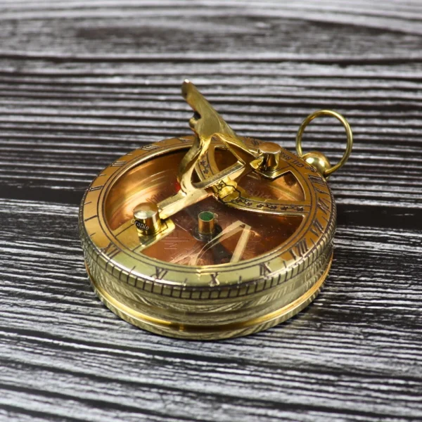 Gilbert & Sons Pocket Sundial Compass | Shiny Brass, Foldable Gnomon | Vintage Navigational Gift with Wooden Box - Image 3
