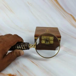 Ribbed Dark Handle Magnifier | Textured Grip, Shiny Brass | Elegant Reading Aid & Desk Accessory - Image 4