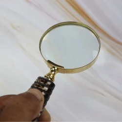 Ribbed Dark Handle Magnifier | Textured Grip, Shiny Brass | Elegant Reading Aid & Desk Accessory - Image 2