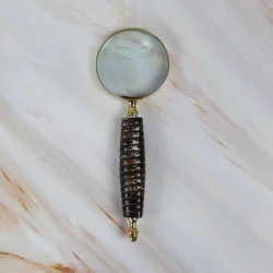 Ribbed Dark Handle Magnifier | Textured Grip, Shiny Brass | Elegant Reading Aid & Desk Accessory - Image 3