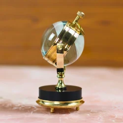 Tilting Orb Shiny Brass Desk Clock | Visible Mechanism Back, Wood Base | Elegant Tabletop Decor & Unique Gift - Image 3
