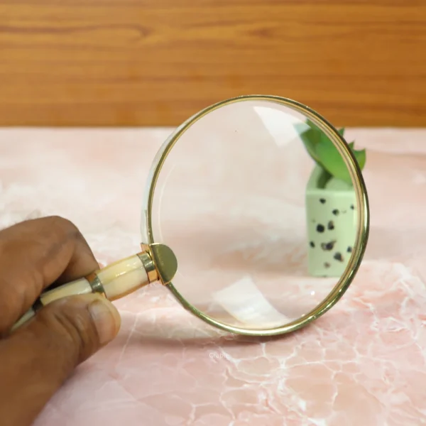 Mother of Pearl Magnifier | Shiny Brass, 5X Power, Luxurious Design | Elegant Reading Aid & Desk Gift - Image 4