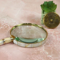 Mother of Pearl Magnifier | Shiny Brass, 5X Power, Luxurious Design | Elegant Reading Aid & Desk Gift - Image 2
